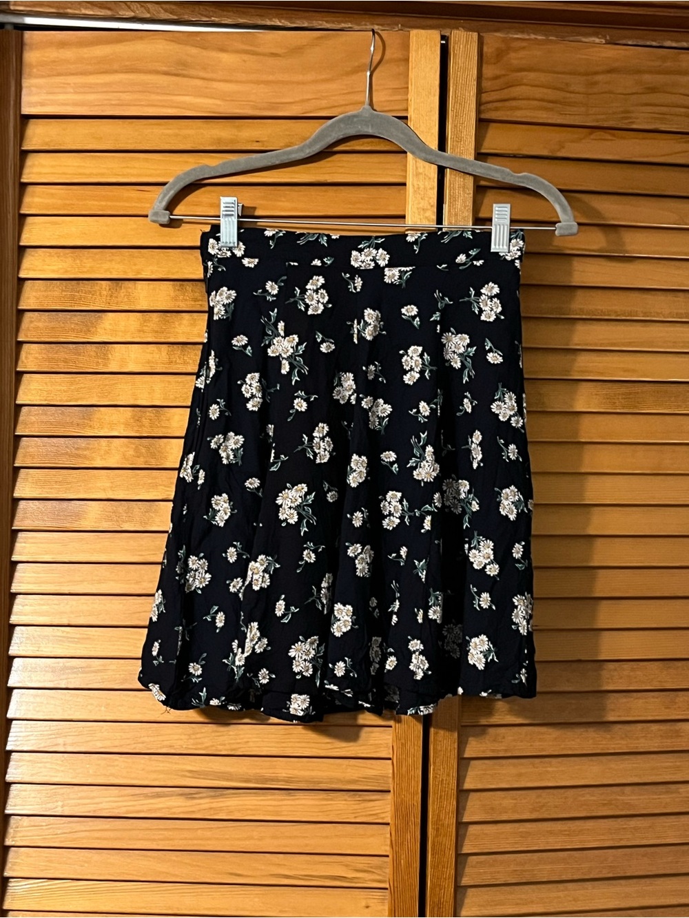 Black Floral Skater Skirt with White Blossoms